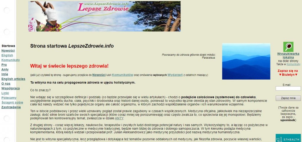 Widok starej wersji serwisu (strony startowej)